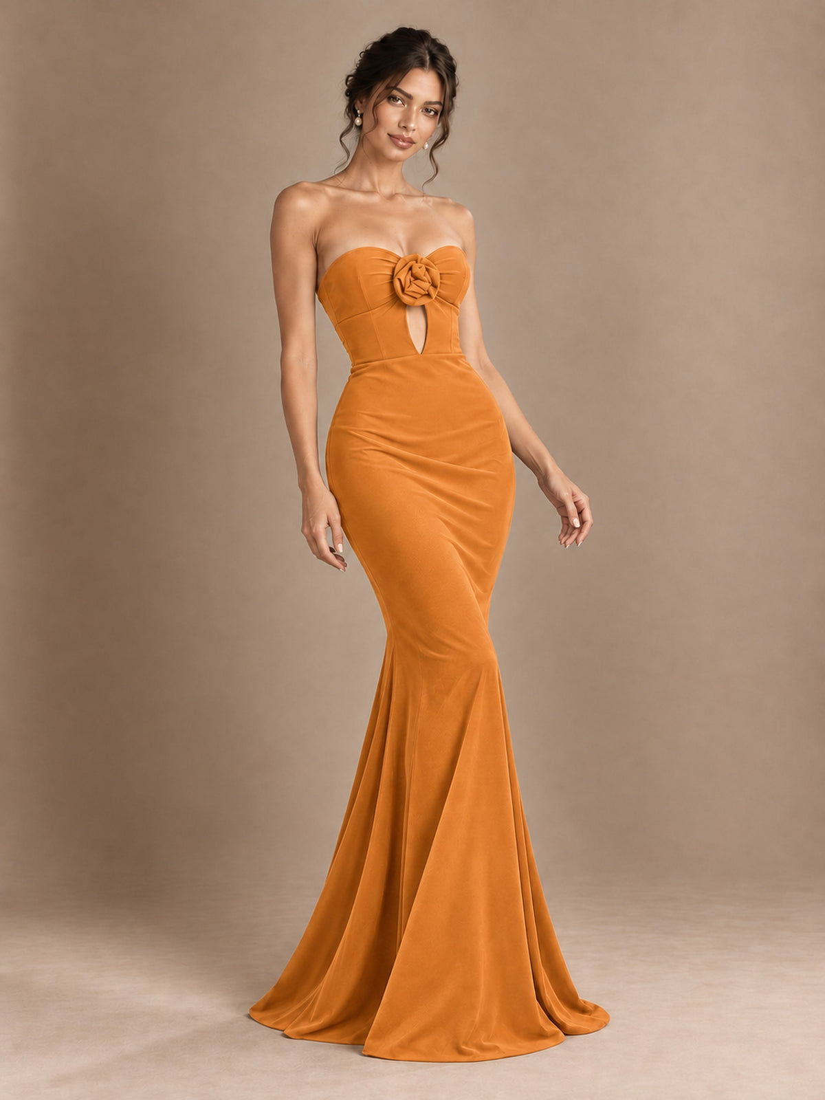 Emerald Green Strapless Mermaid Prom Dress with 3D Rose & Keyhole Cutout