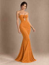 Emerald Green Strapless Mermaid Prom Dress with 3D Rose & Keyhole Cutout