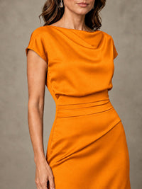 Cowl Neck Satin Mother of the Bride Dress with Ruched Waist