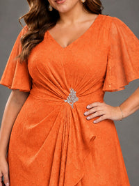 Jacquard Chiffon A-Line V-Neck High-Low Mother of the Bride Dress