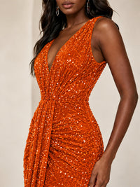 Sequin Mermaid Prom Dress with V-Neck and Ruched Waist
