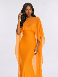Satin Cape Prom Dresses Meramid Maxi Dress