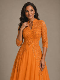 Embellished Appliques Mother of the Bride Dress with 3/4 Sleeves