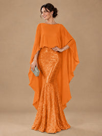 Sequin 2 Pieces Mother of the Bride Dress with Cap Sleeves Chiffon Formal Gowns