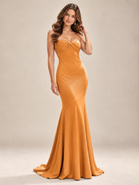Light Blue Strapless Sweetheart Mermaid Prom Dress with Pleated Bodice