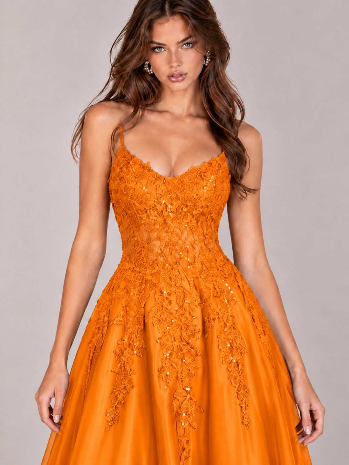 Lace Applique Satin A-Line Prom Dress with Sheer Bodice