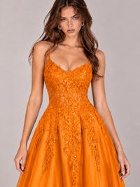 Lace Applique Satin A-Line Prom Dress with Sheer Bodice
