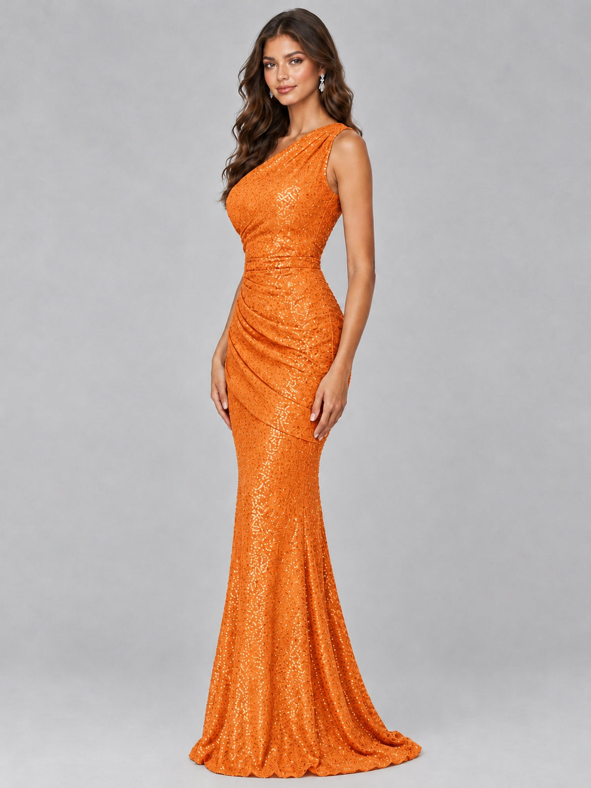 Sequin Mermaid One Shoulder Prom Dress Long formal Gown