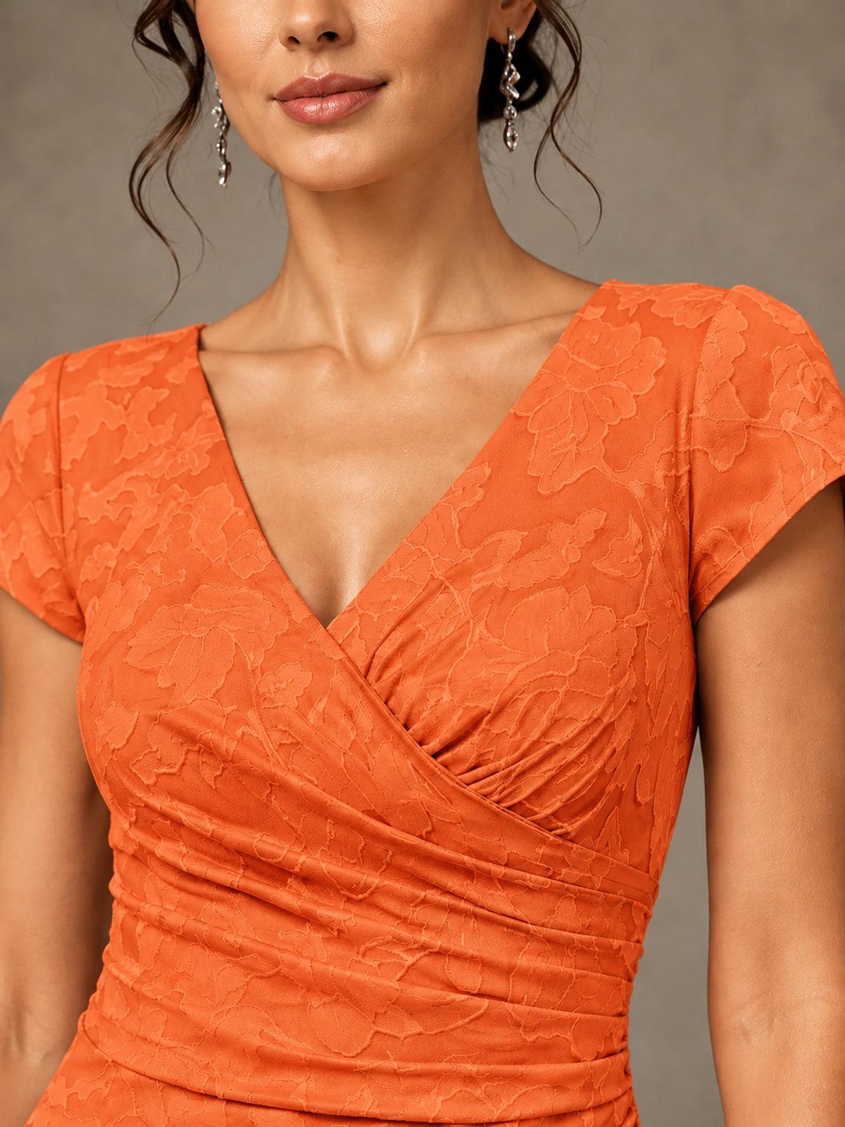 V-Neck Floral Jacquard Mother of the Bride Dress with Slit