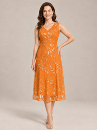 Tea Length Sequin Lace Mother of the Bride Dress with Chiffon Jacket