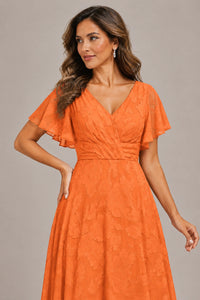 Jovellee Floral Chiffon A-Line Mother of the Bride Dress with Flutter Sleeves