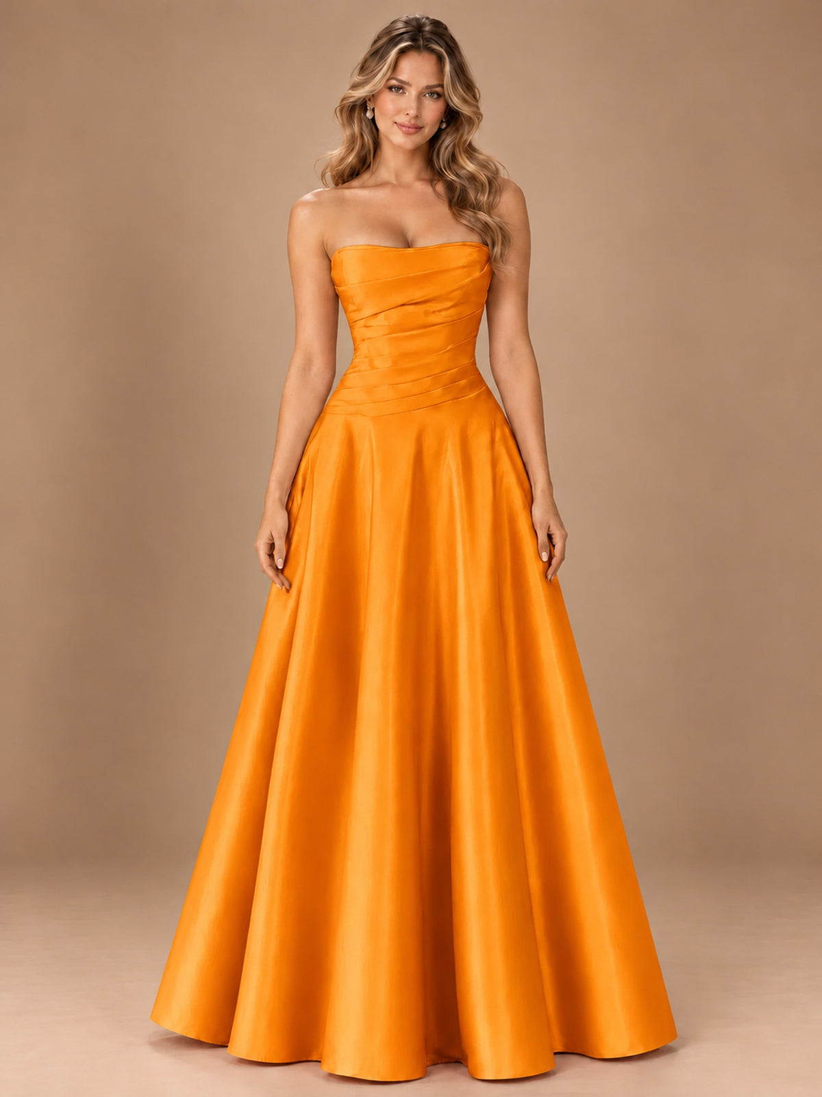 Blush Pink Strapless Satin A-Line Prom Dress with Ruched Bodice