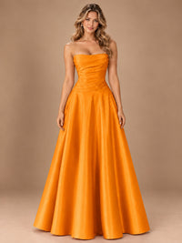 Blush Pink Strapless Satin A-Line Prom Dress with Ruched Bodice