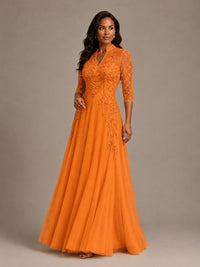 Embellished Appliques Mother of the Bride Dress with 3/4 Sleeves