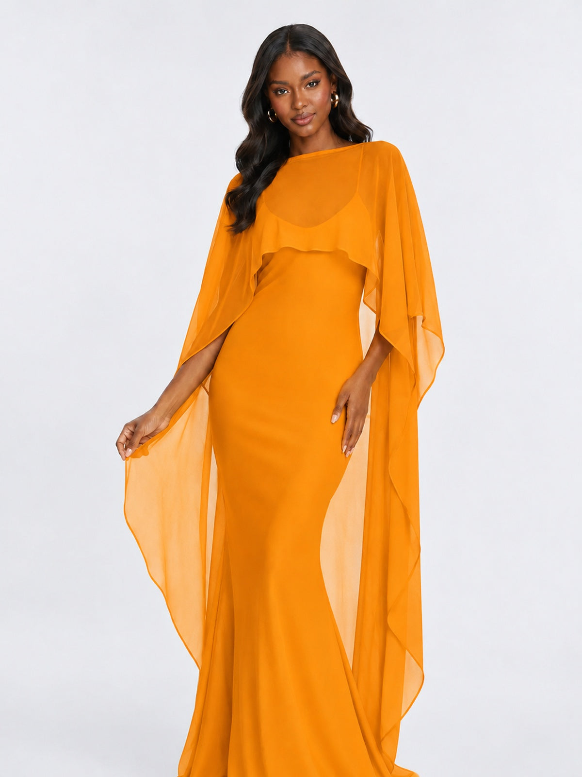Satin Cape Prom Dresses Meramid Maxi Dress