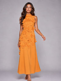 3D Floral Applique High Neck Prom Maxi Dress