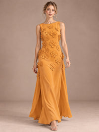 3D Floral Applique Sleeveless Formal Maxi Dress