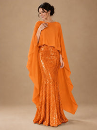 Sequin 2 Pieces Mother of the Bride Dress with Cap Sleeves Chiffon Formal Gowns