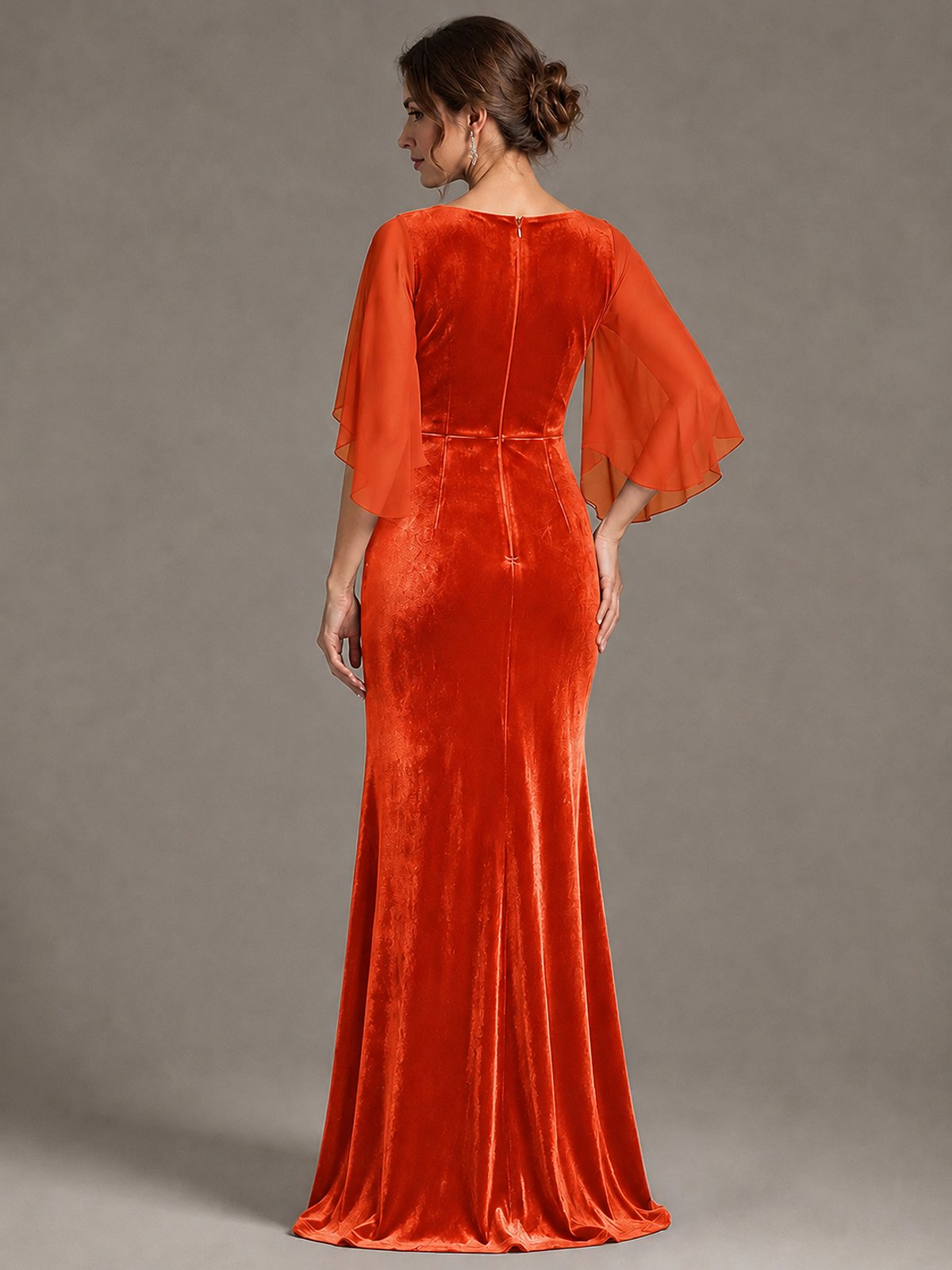 Navy Blue Velvet V Neck Mermaid Formal Dress with Flutter Cape Sleeves
