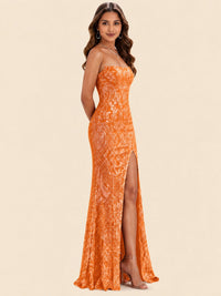 Sequin Lace Appliques Mermaid Prom Dress Spaghetti Strap Formal Gowns with Slit