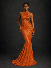 Sparkly Sequin High Neck Mermaid Prom Dress
