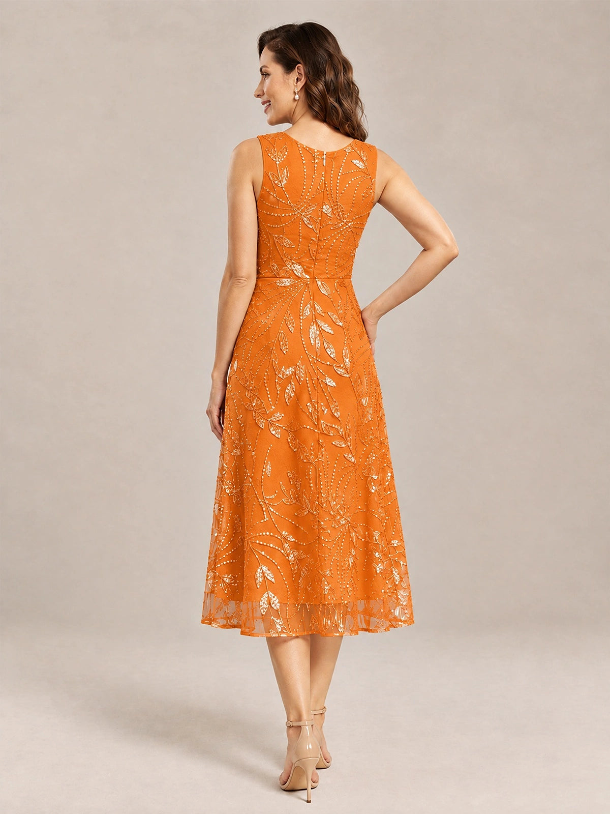 Tea Length Sequin Lace Mother of the Bride Dress with Chiffon Jacket