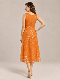 Tea Length Sequin Lace Mother of the Bride Dress with Chiffon Jacket