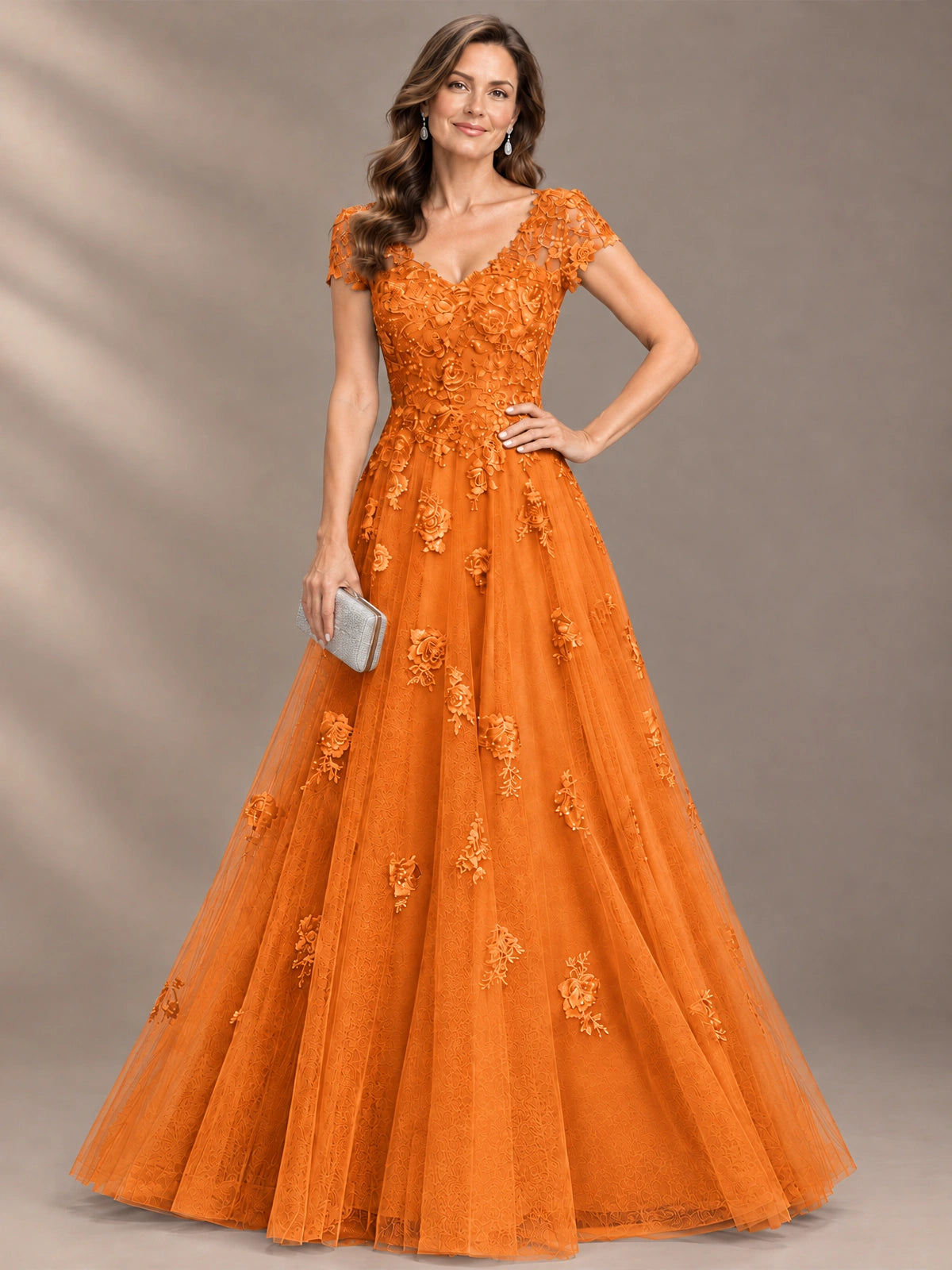 Lace Appliques A-line Mother of The Bride Dresses with Short Sleeves