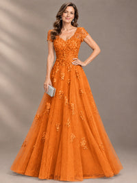 Lace Appliques A-line Mother of The Bride Dresses with Short Sleeves