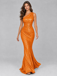 Sequin Mermaid One Shoulder Prom Dress Long formal Gown