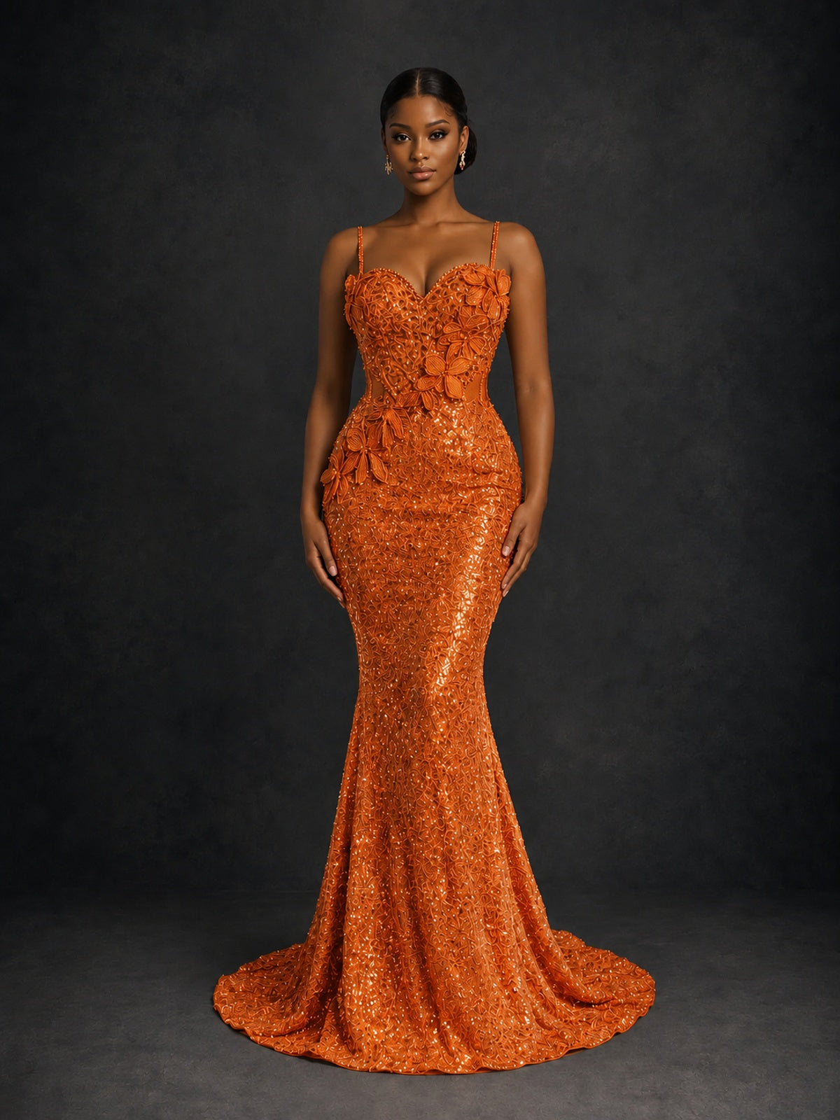 Sequin Mermaid Prom Dress with Floral Applique
