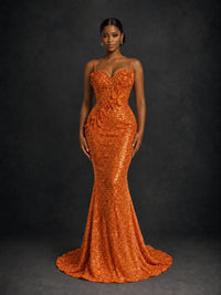 Sequin Mermaid Prom Dress with Floral Applique