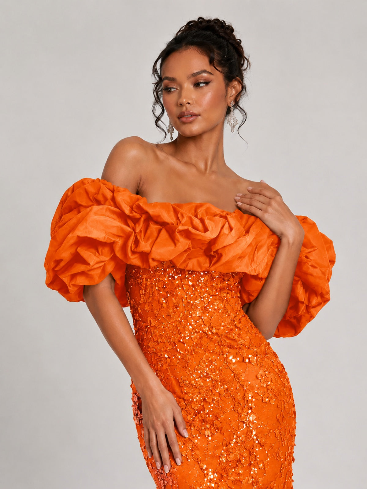 Sequin Off-Shoulder Ruffle Mermaid Prom Dress