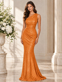 Sequin Mermaid One Shoulder Prom Dress Long formal Gown