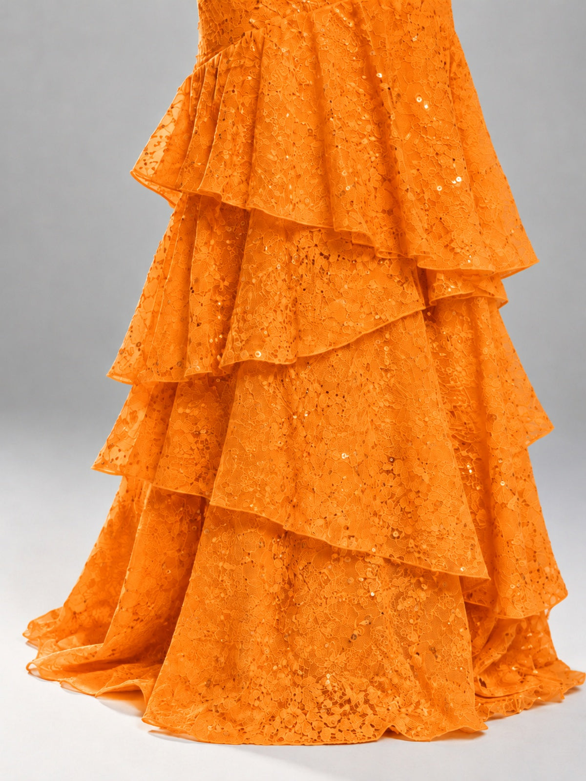 Halter Tiered Mermaid Prom Dress with Sparkly Lace