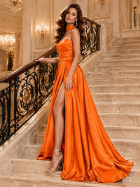 Strapless Prom Dress Side High Slit A-line Formal Dress with Scarf