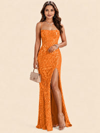 Sequin Lace Appliques Mermaid Prom Dress Spaghetti Strap Formal Gowns with Slit