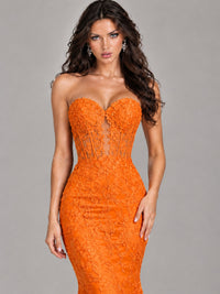 Strapless Corset Mermaid Prom Dress Lace Appliqué Formal Gown