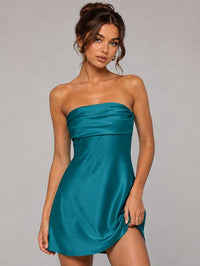 Burnt Orange Strapless Satin Mini Dress