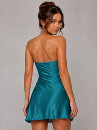 Burnt Orange Strapless Satin Mini Dress
