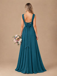 Pleated Chiffon V Neck Wedding Bridesmaid Dresses Floor Length with Slit