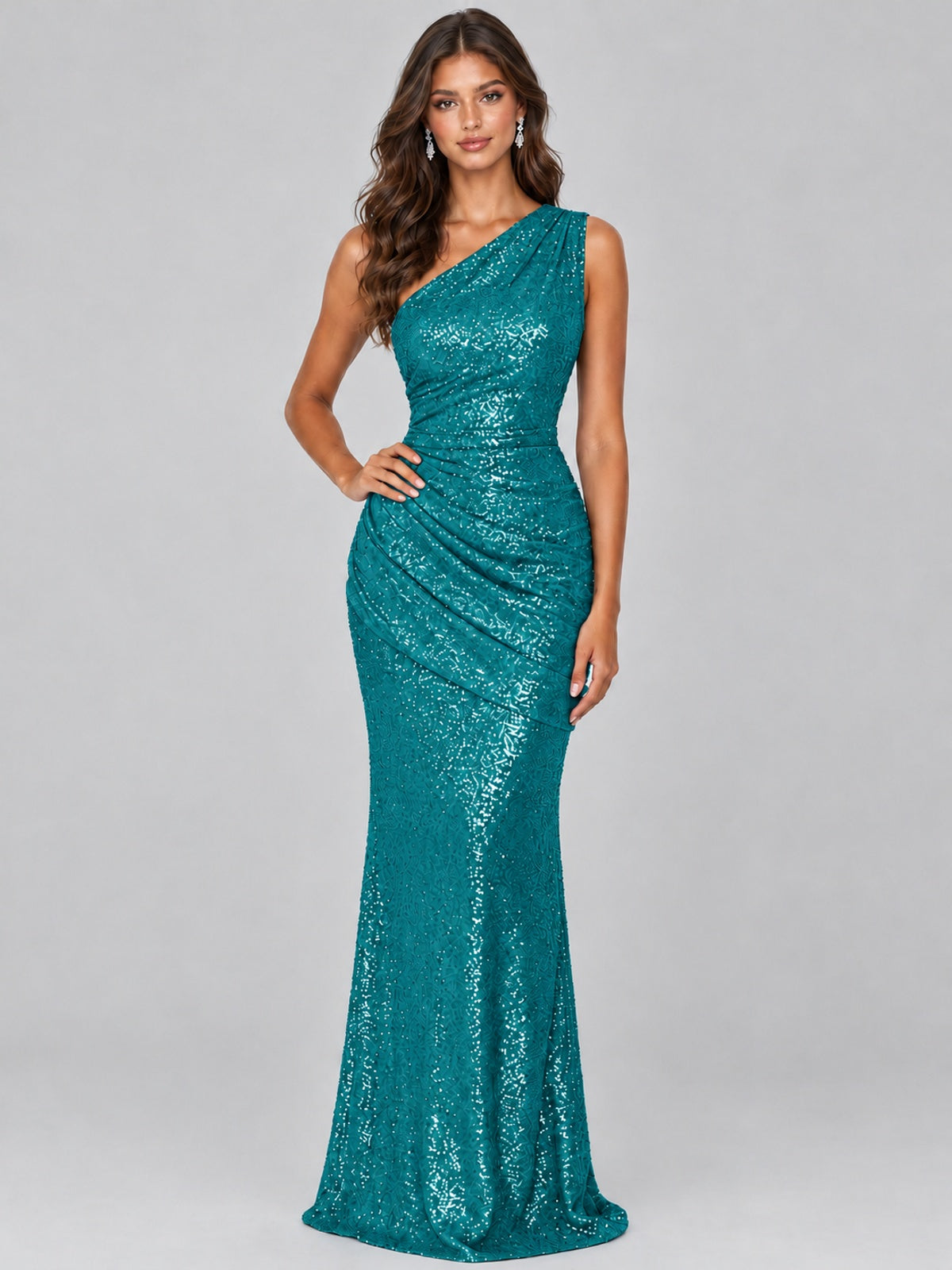 Sequin Mermaid One Shoulder Prom Dress Long formal Gown