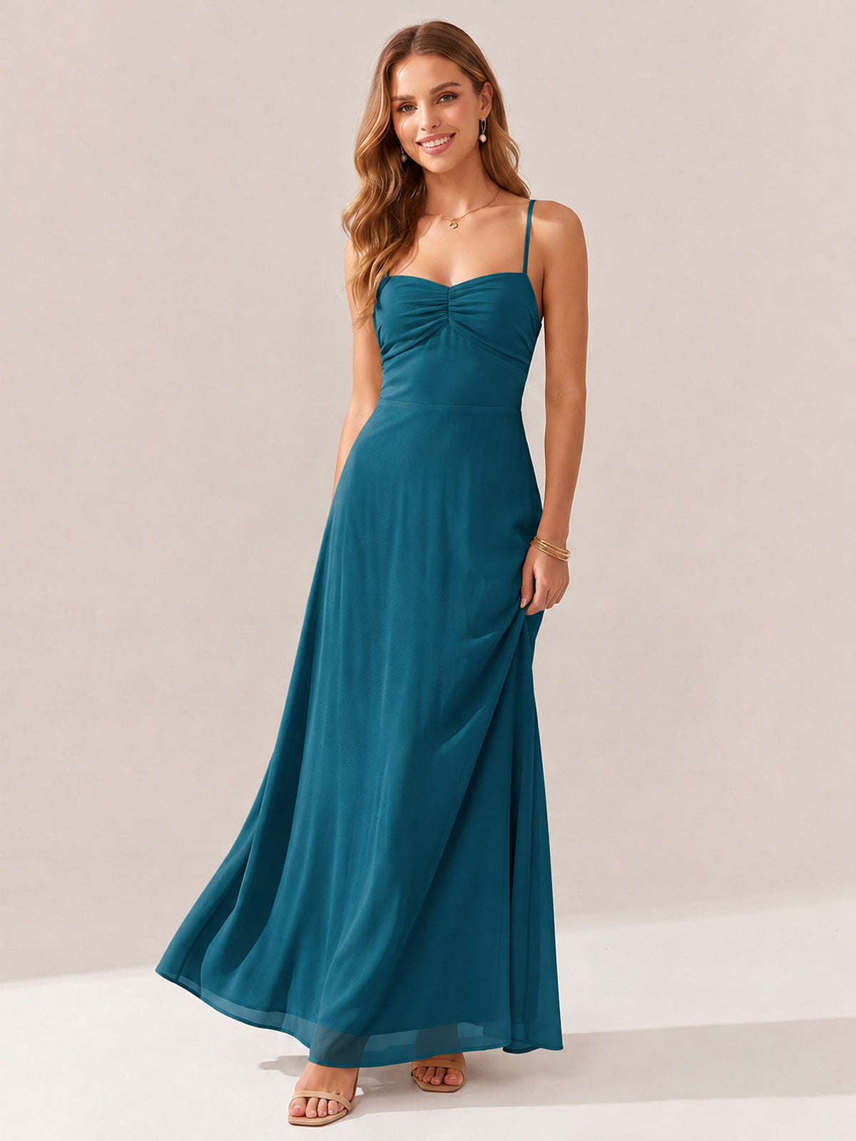 JOVELLEE Yellow Sweetheart Ruched Bust Chiffon Maxi Dress