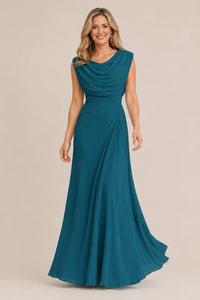 Cowl Neck Ruched Chiffon Mother of the Bride Dress