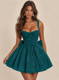 Sweetheart Glitter Tulle Puffy Mini Dress with Bow