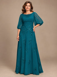 A-Line Mother of the Bride Dress with Sheer Puff Sleeves