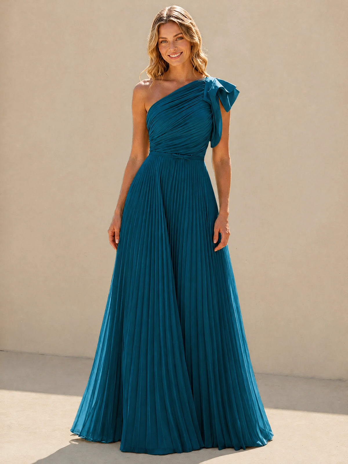 One Shoulder Pleated Chiffon A-Line Floor-Length Bridesmaid Dress