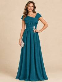 Cap Sleeve Mother of The Bride Dresses Long Chiffon Formal Gowns