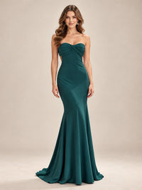 Light Blue Strapless Sweetheart Mermaid Prom Dress with Pleated Bodice