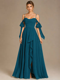 A-Line Ruffles Chiffon Bridesmaid Dress with Slit